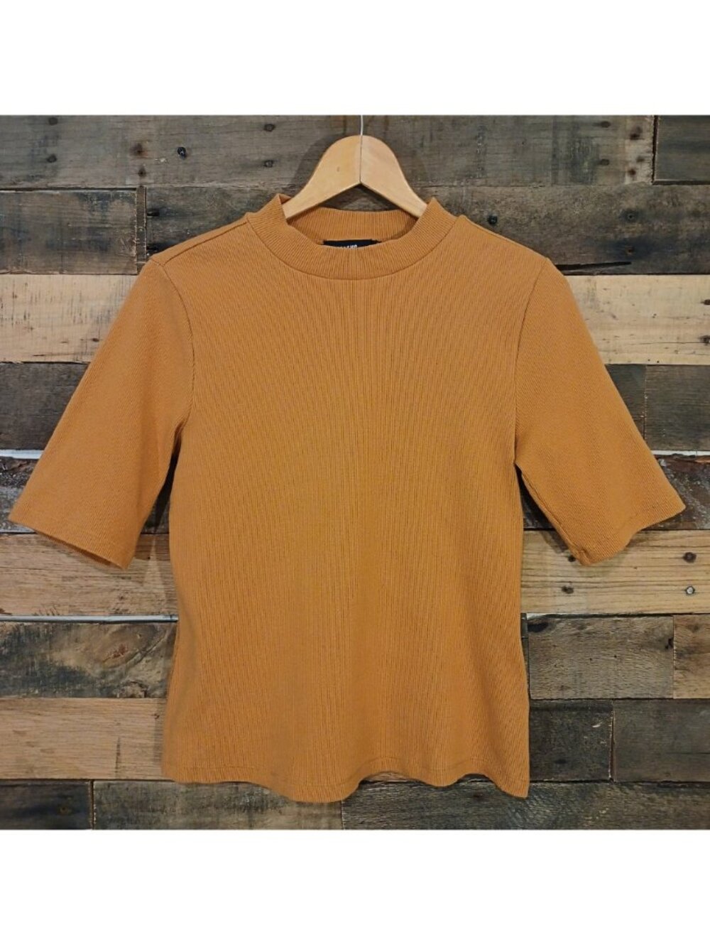 Anthropologie Maeve Mock Neck Ribbed Elbow Sleeve Top Solid Orange